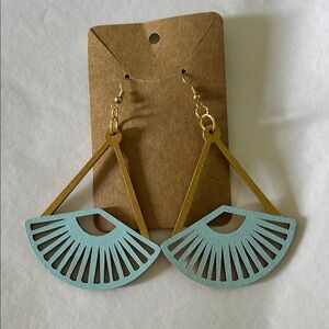 Gold and Blue Fan Earrings
